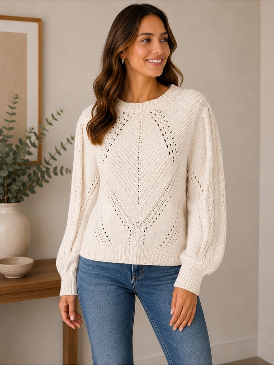Cynthia Rowley Sweaters - NWT Cynthia Rowley Cream Chenille Pointelle Sweater XS Cozy Cottagecore Knit